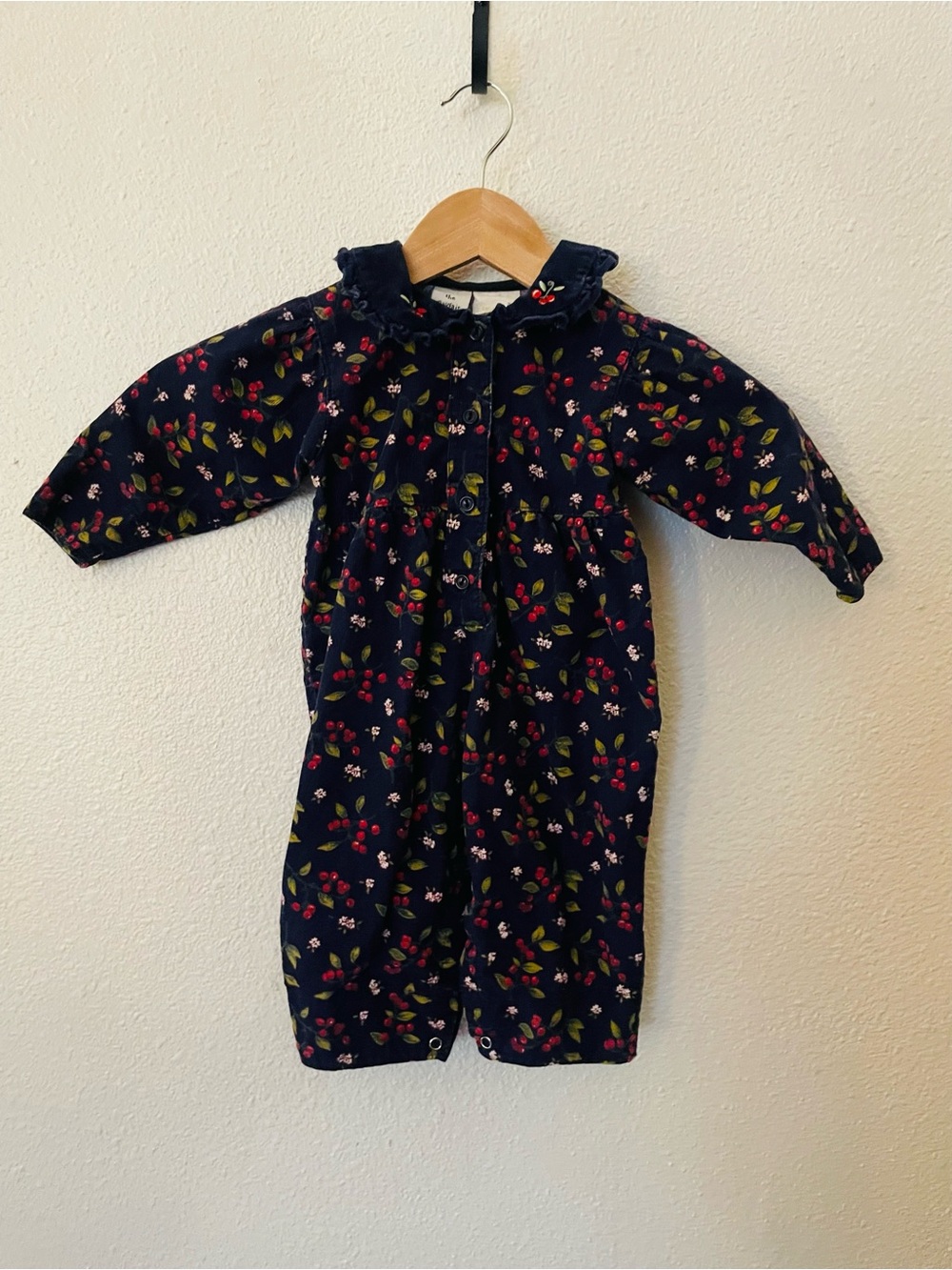 Vintage The Mayfair Company Romper 100% Cotton Cherry’s Long Sleeve Size 6-9